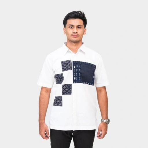 NEUMEN | Kuadra Shirt | Kemeja Pria premium Putih Navy