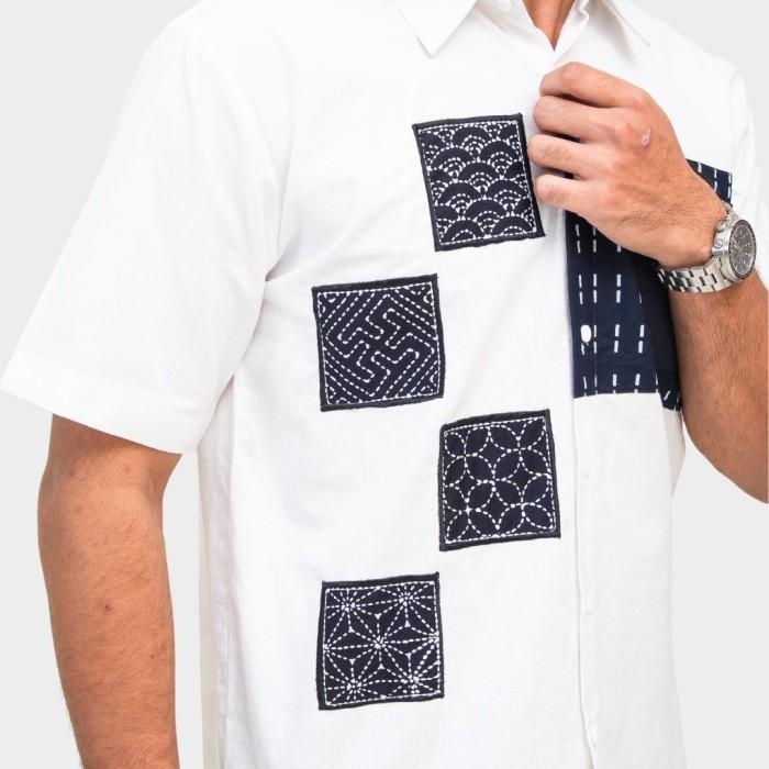 NEUMEN | Kuadra Shirt | Kemeja Pria premium Putih Navy