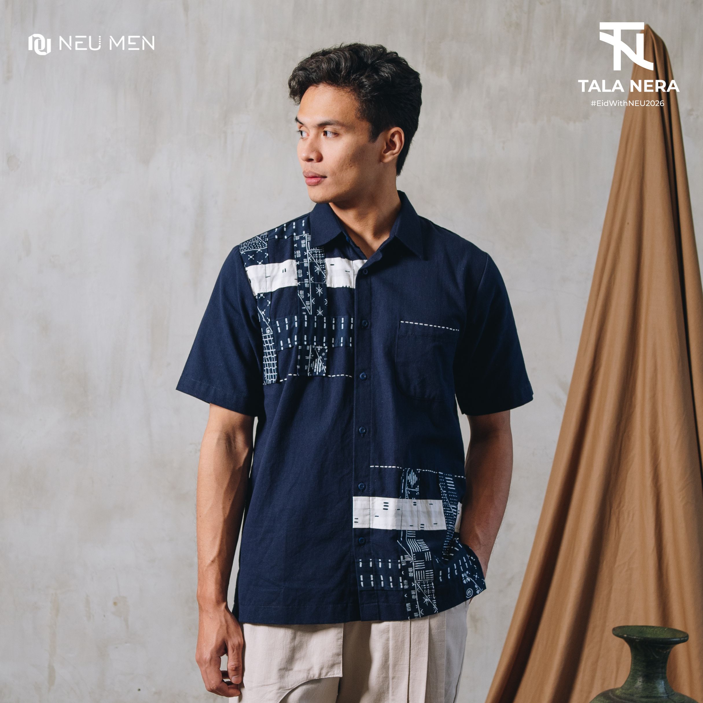 NEU MEN Kemeja Pria Mandala Shirt Navy Bahan Cotton premium