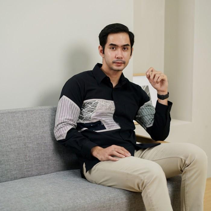 NEU MEN Kemeja Pria Baskara Shirt Long Kemeja Pria Lengan Panjang Bahan Linen batik