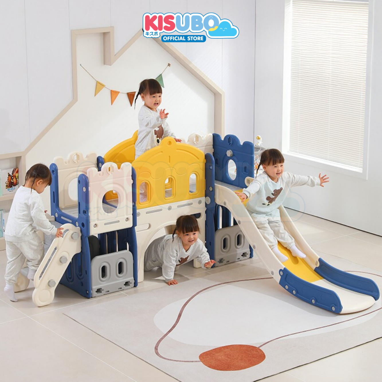 KISUBO 7 in 1 Toddler Castle with Climber and Slide Multi-Function Kids Large Playground Playhouse Activity Pla