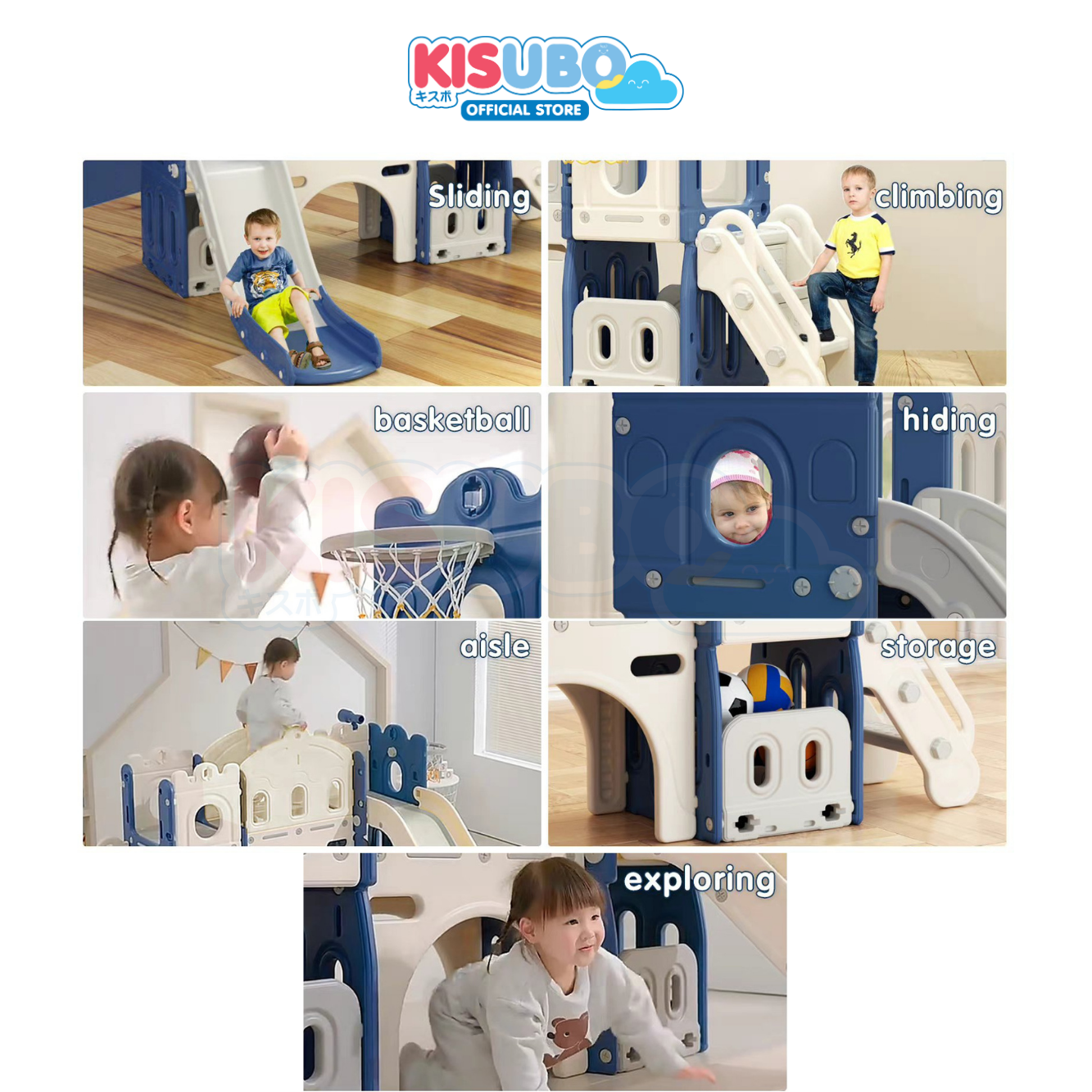 KISUBO 7 in 1 Toddler Castle with Climber and Slide Multi-Function Kids Large Playground Playhouse Activity Pla