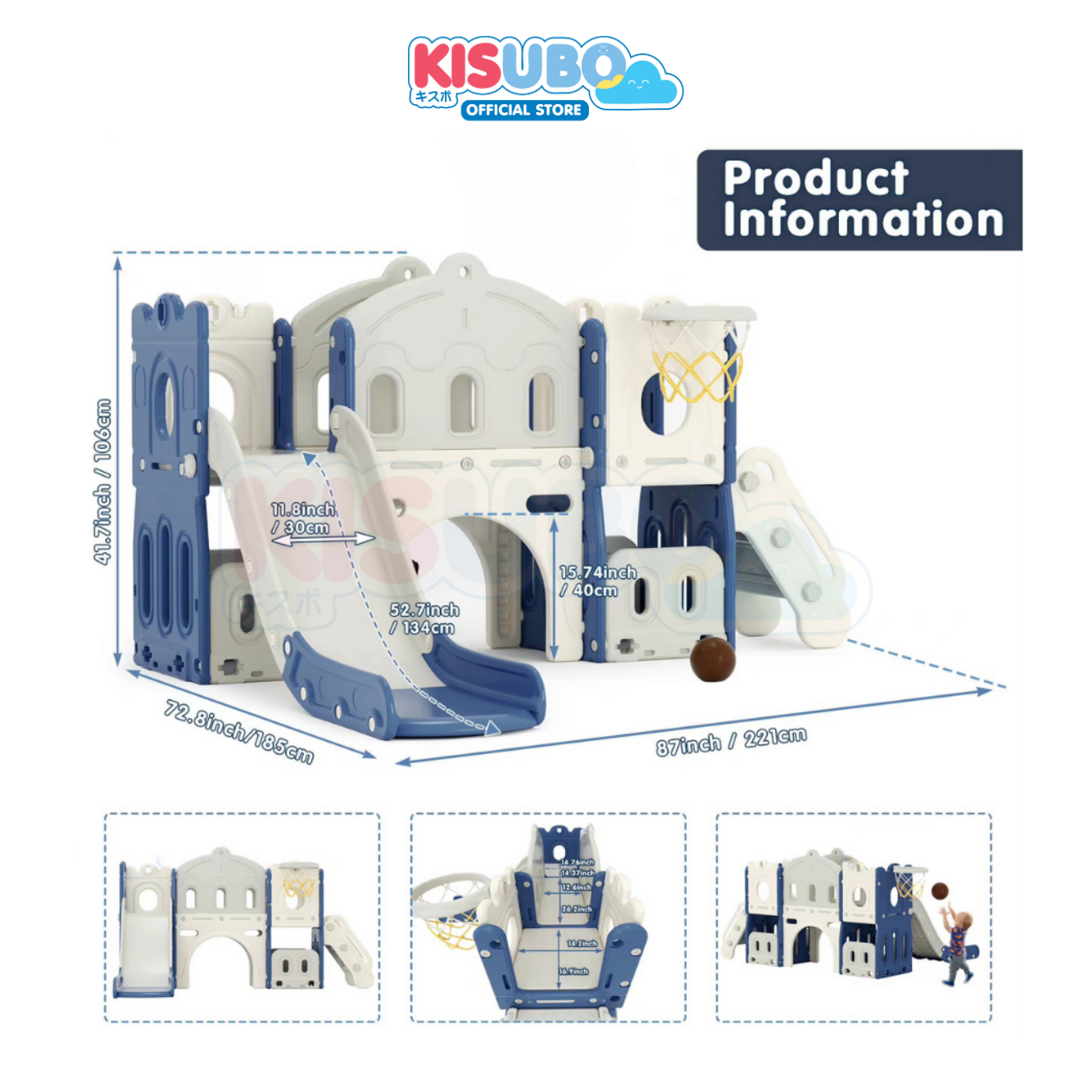 KISUBO 7 in 1 Toddler Castle with Climber and Slide Multi-Function Kids Large Playground Playhouse Activity Pla