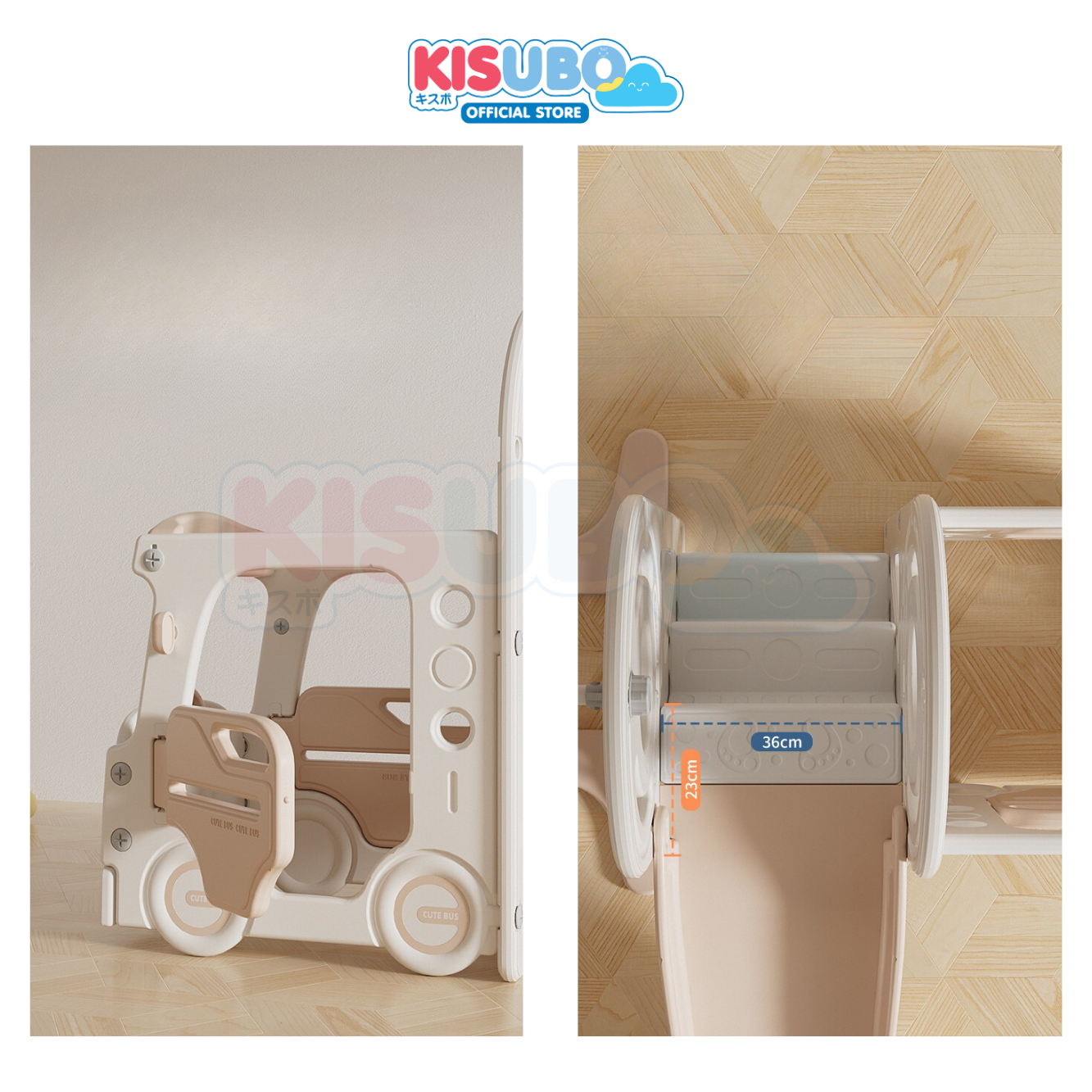 KISUBO Kids Playground 4in1 Swing Slide Basket Ring Bus Ride