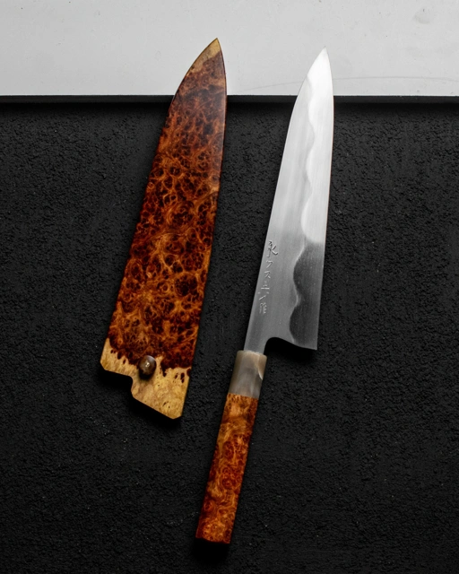 Image of Keskin Gyuto 240mm, Amboyna Burl Dress w/ Blonde Horn #002