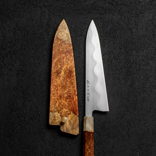 Image of Keskin Gyuto 240mm, Amboyna Burl Dress w/ Blonde Horn #003