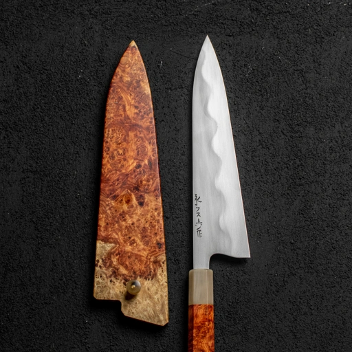 Image of Keskin Gyuto 240mm, Amboyna Burl Dress w/ Blonde Horn #004