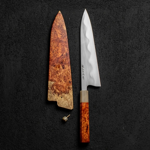 Image of Keskin Gyuto 240mm, Amboyna Burl Dress w/ Blonde Horn #004