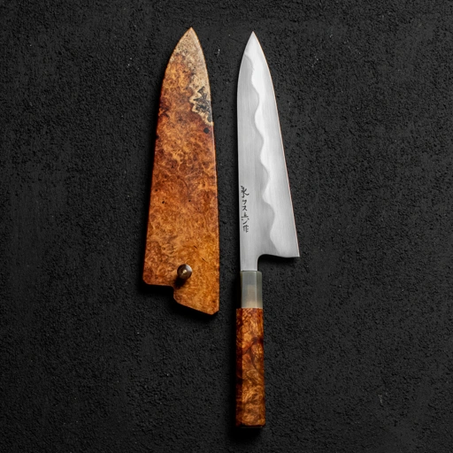 Image of Keskin Gyuto 210mm, Amboyna Burl Dress w/ Blonde Horn #005