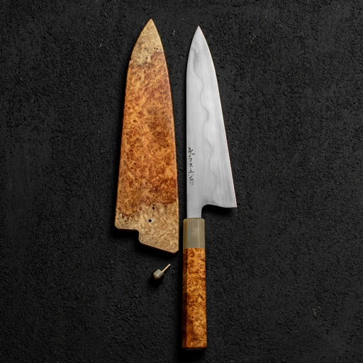 Image of Keskin Gyuto 210mm, Amboyna Burl Dress w/ Blonde Horn #006