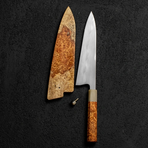 Image of Keskin Gyuto 210mm, Amboyna Burl Dress w/ Blonde Horn #006