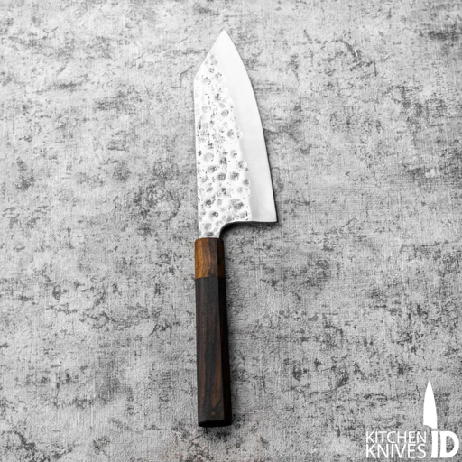 Image of Single Bevel K-Tip Deba 160mm Nashiji Tsuchime, Rosewood & Jatiwood