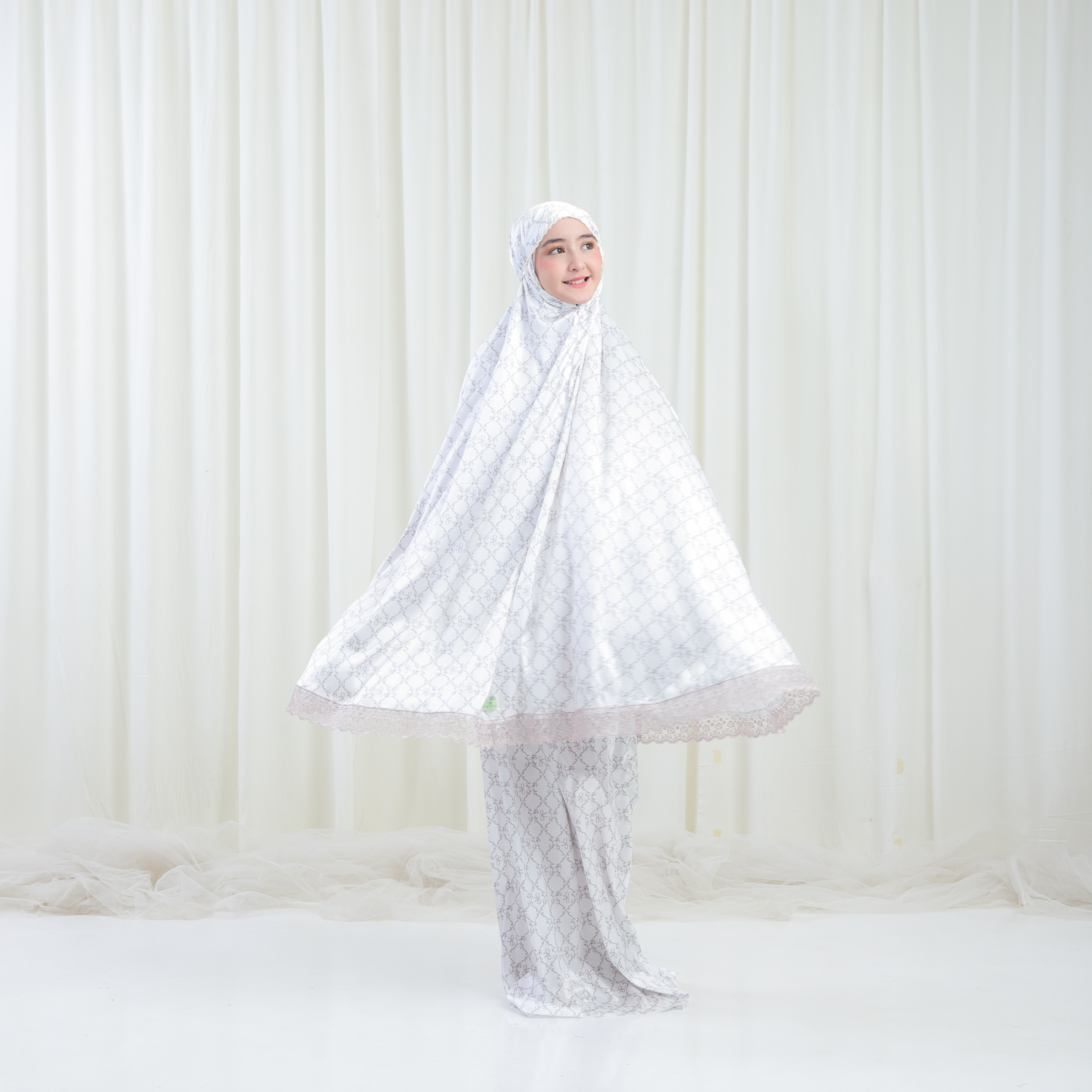 Mukena armany anak silky premium 2 in 1 jumbo mewah muslim armanie AM01 dengan renda motif