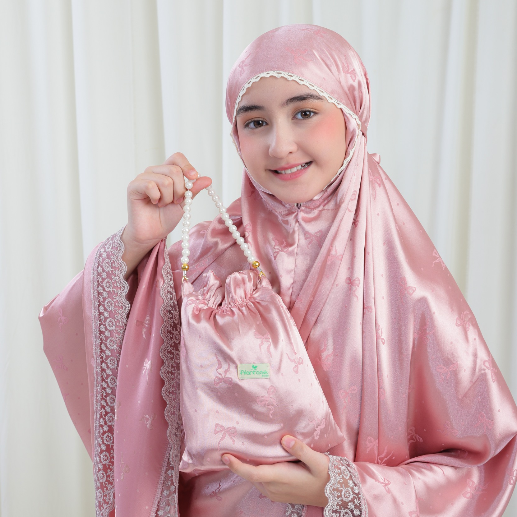 Mukena ANAK TANGGUNG UMUR 6 8 10 12 14 TAHUN Sutra Armany Silk Jaquard / jaguard  2in1 Renda Tille Bordir Mewah AJ01