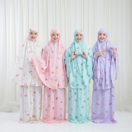 MUKENA Anak Parasut Tanggung travel motif bunga PR Mukena Travel Mini Anak  2in1 Parasut Korea ziper