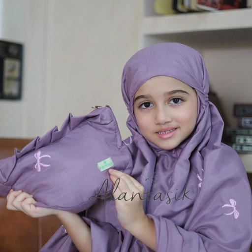 Image of Mukena Anak Travel Katun Bordir  Kids pita Coquette Series 2in1travel kisaran 6 7 8 9 10 12 13 tahun