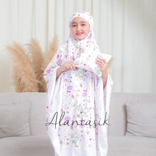 Image of Mukena Anak Amena Tanggung Motif ESKRIM 2 in 1 sleting dagu remaja tanggung kisaran 6-14 tahun