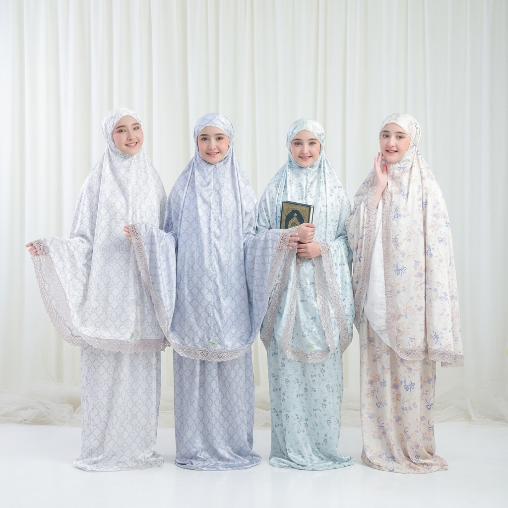Mukena armany anak silky premium 2 in 1 jumbo mewah muslim armanie AM01 dengan renda motif