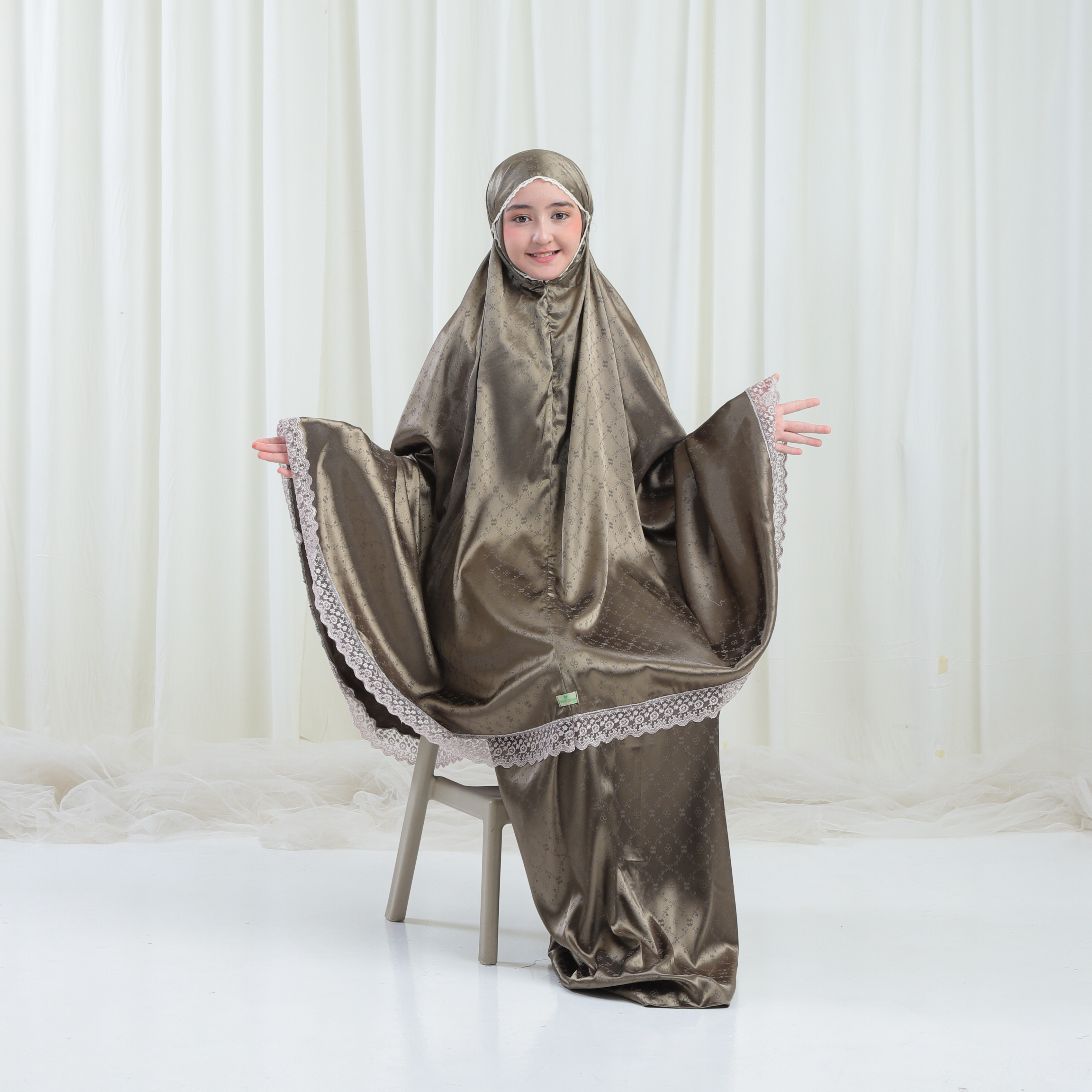 Mukena ANAK TANGGUNG UMUR 6 8 10 12 14 TAHUN Sutra Armany Silk Jaquard / jaguard  2in1 Renda Tille Bordir Mewah AJ01