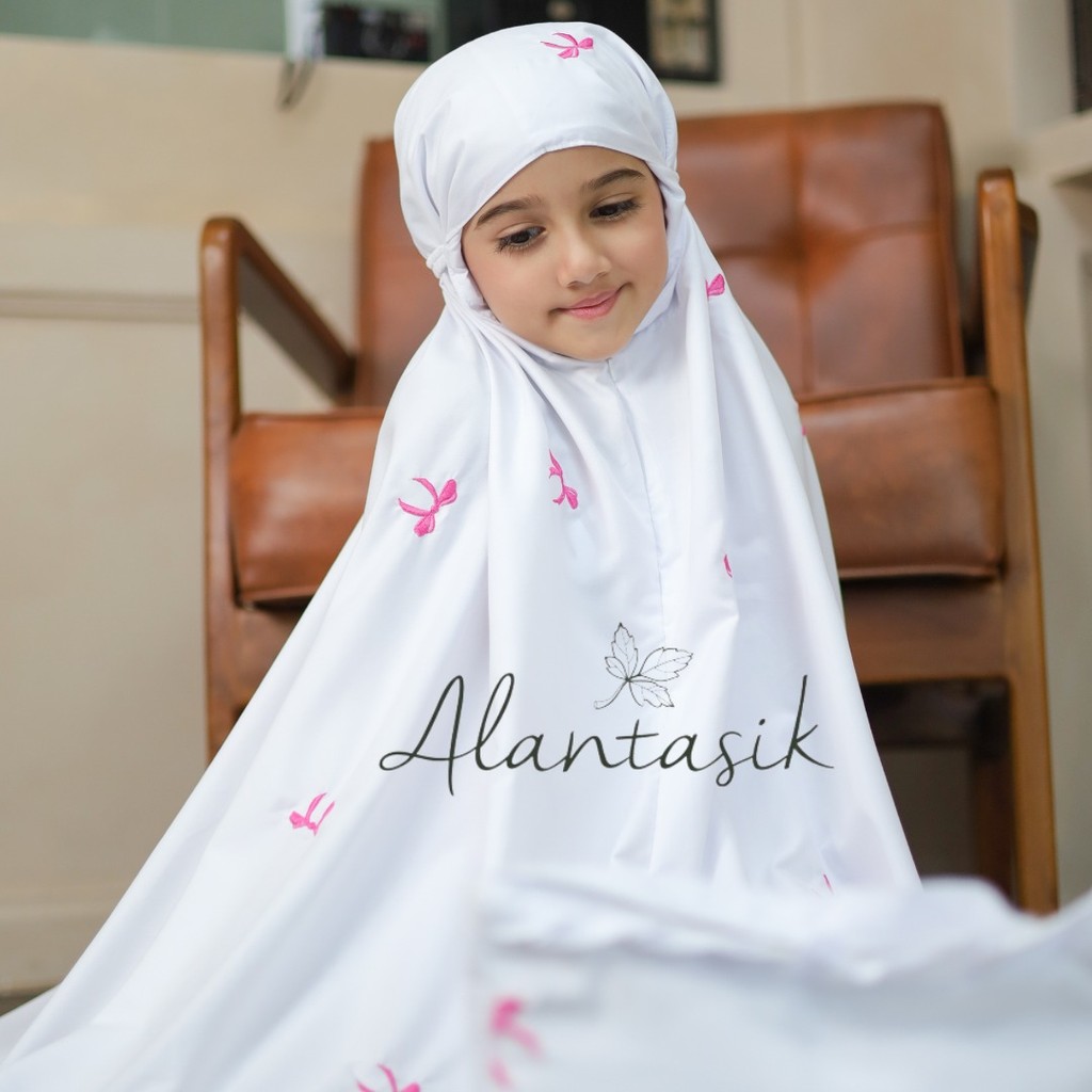 Mukena Anak Travel Katun Bordir  Kids pita Coquette Series 2in1travel kisaran 6 7 8 9 10 12 13 tahun