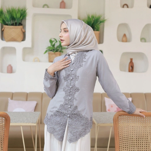 Alantasik -atasan kebaya encim bordir putih tangan panjang  modern wisuda kantor kerja SULAM Senada