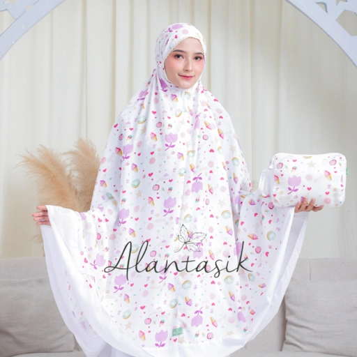 Image of Mukena rayon DEWASA  Amena Motif ESKRIM 2 in 1 sleting dagu  mukena travel