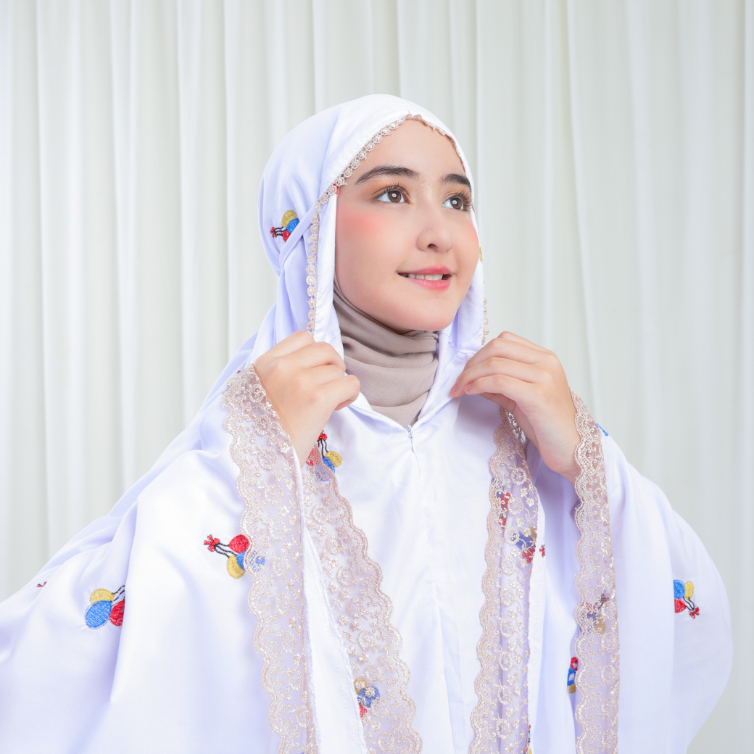 Mukena Anak pita balon 2 in 1 bordir timbul dengan renda mewah kisaran 5,6,7,8,9,10,11,12,13,14 tahun