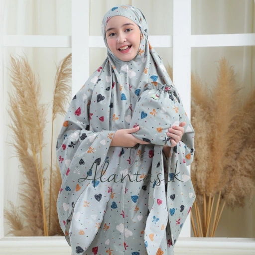 Image of Alantasik mukena anak remaja tanggung MK01 motif lucu bunga pita 2in1 travel kisaran 6 9 14 tahun