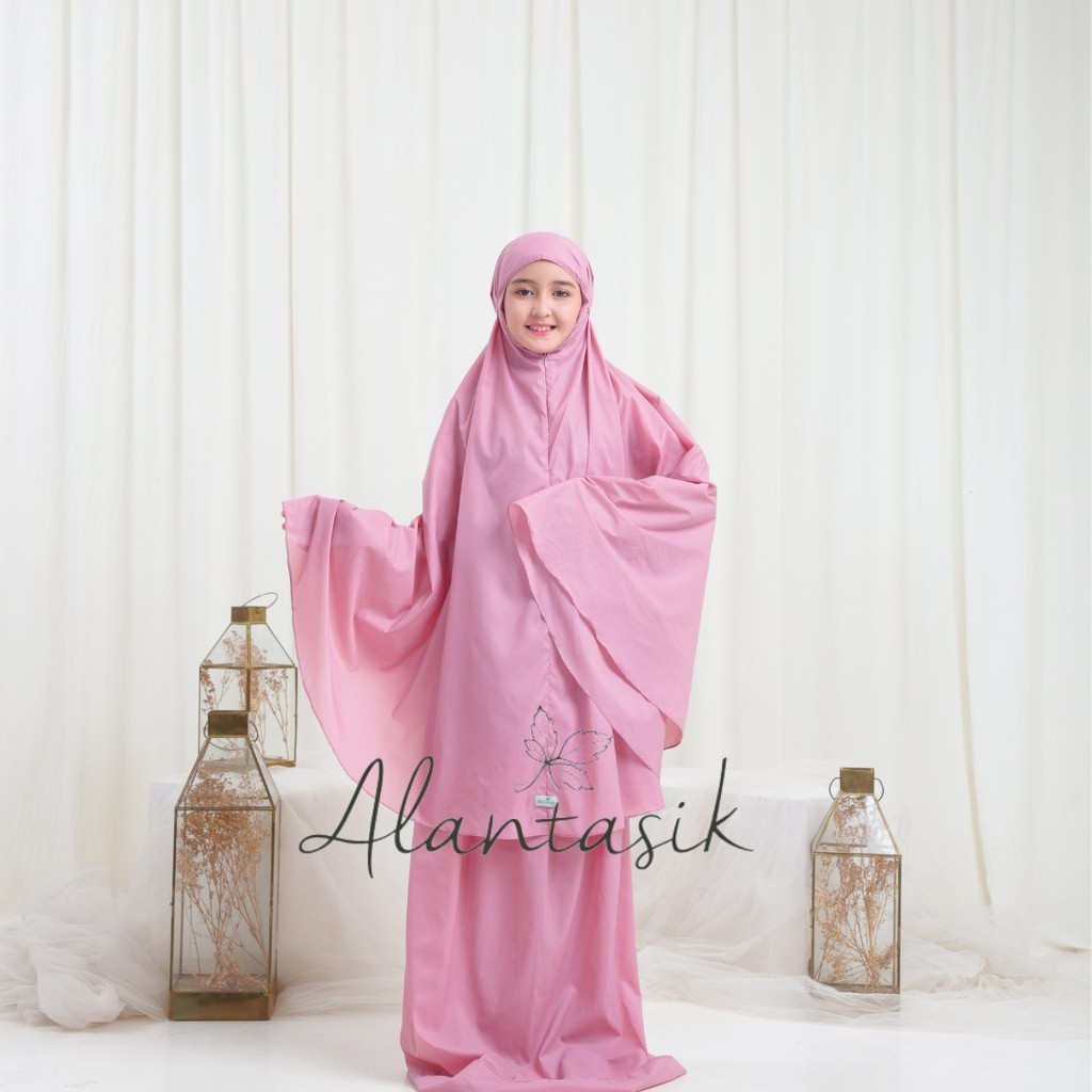 Alantasik Mukena Tian Traveling Mini Pouch Parasut Korea Anak tanggung 6-14thn 2in1 Resleting Dagu