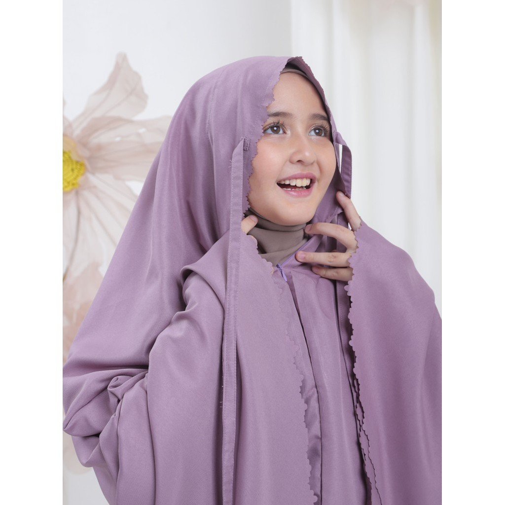 Alantasik Mukena  TYAS Anak Polos travel mini   6-14thn   2in1 Resleting Dagu Finishing Lasercut