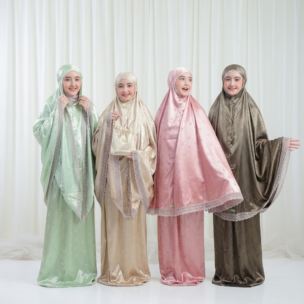 Mukena ANAK TANGGUNG UMUR 6 8 10 12 14 TAHUN Sutra Armany Silk Jaquard / jaguard  2in1 Renda Tille Bordir Mewah AJ01
