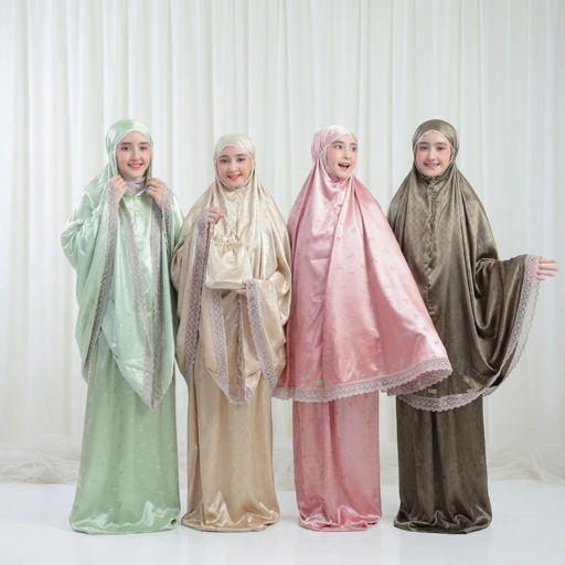 Image of Mukena ANAK TANGGUNG UMUR 6 8 10 12 14 TAHUN Sutra Armany Silk Jaquard / jaguard  2in1 Renda Tille Bordir Mewah AJ01