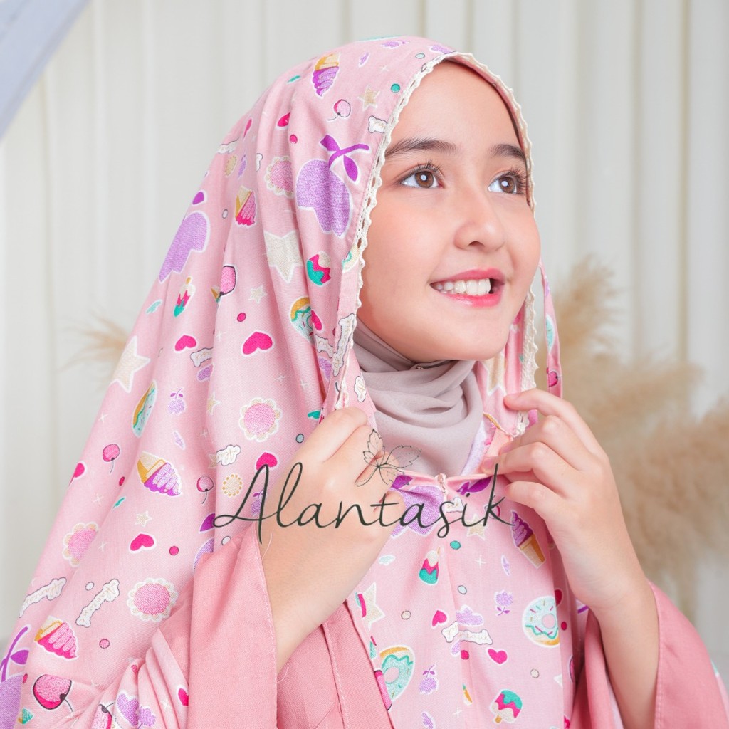 Mukena Anak Amena Tanggung Motif ESKRIM 2 in 1 sleting dagu remaja tanggung kisaran 6-14 tahun