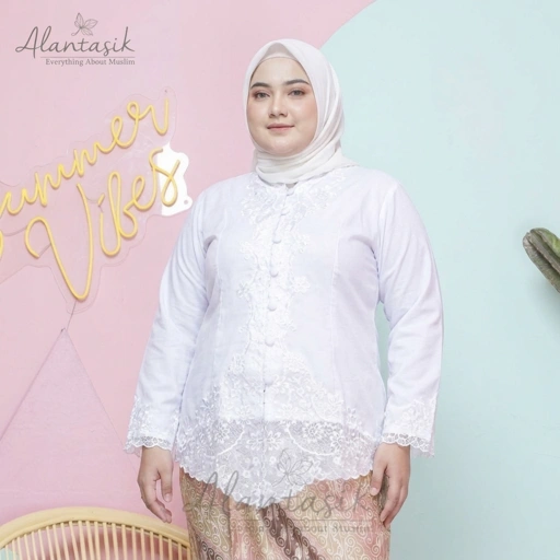 Alantasik - kebaya encim bordir JUMBO putih tangan panjang LN /KEBAYA SULAM Senada 2