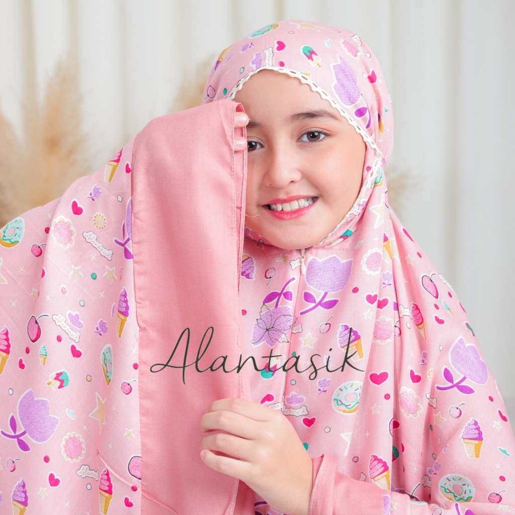 Mukena Anak Amena Tanggung Motif ESKRIM 2 in 1 sleting dagu remaja tanggung kisaran 6-14 tahun