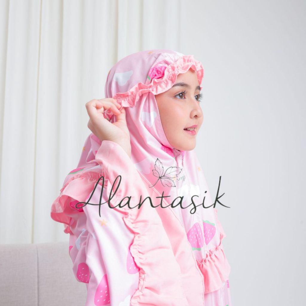 Alantasik Mukena anak motif STRAWBERY awan 2in1 travel kisaran 3-15 tahun traveling anak tanggung SD