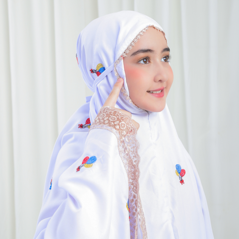 Mukena Anak pita balon 2 in 1 bordir timbul dengan renda mewah kisaran 5,6,7,8,9,10,11,12,13,14 tahun