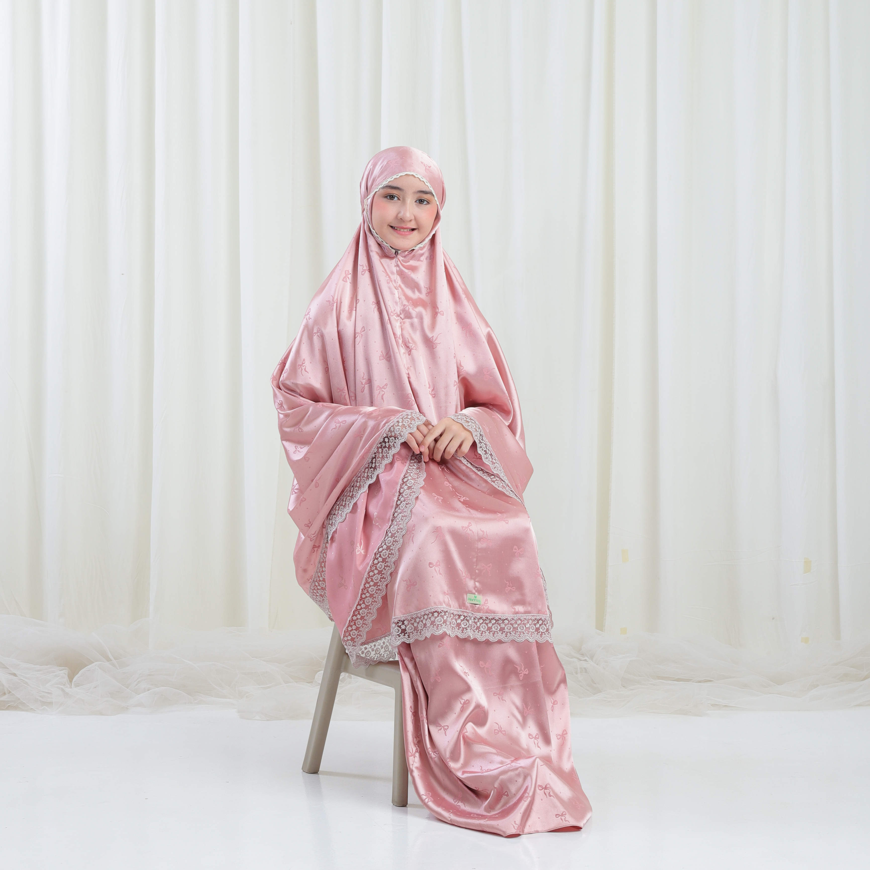 Mukena ANAK TANGGUNG UMUR 6 8 10 12 14 TAHUN Sutra Armany Silk Jaquard / jaguard  2in1 Renda Tille Bordir Mewah AJ01