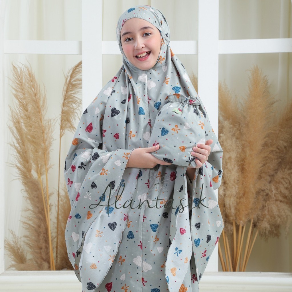 Salin Mukena anak motif lucu remaja tanggung MK02 bunga pita 2in1 travel kisaran 6 9 14 tahun Alantasik
