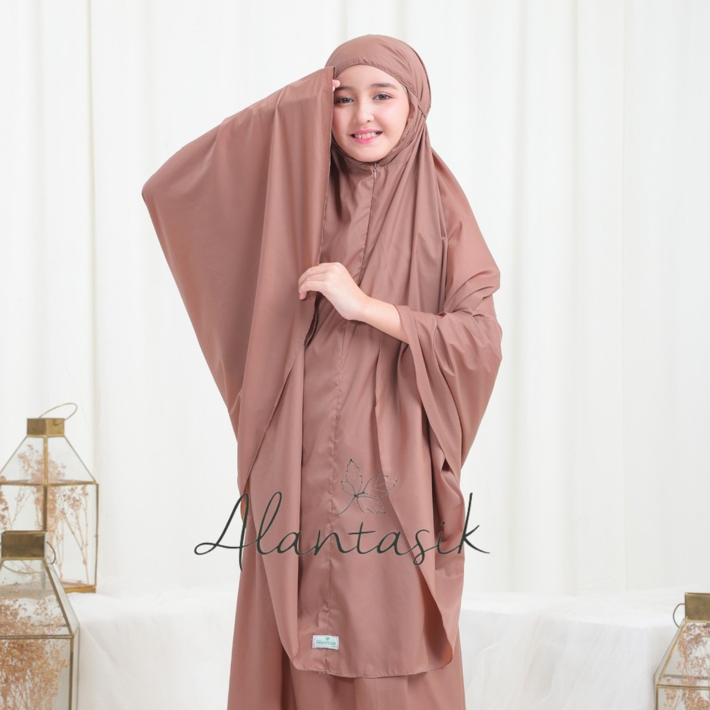 Alantasik Mukena Tian Traveling Mini Pouch Parasut Korea Anak tanggung 6-14thn 2in1 Resleting Dagu
