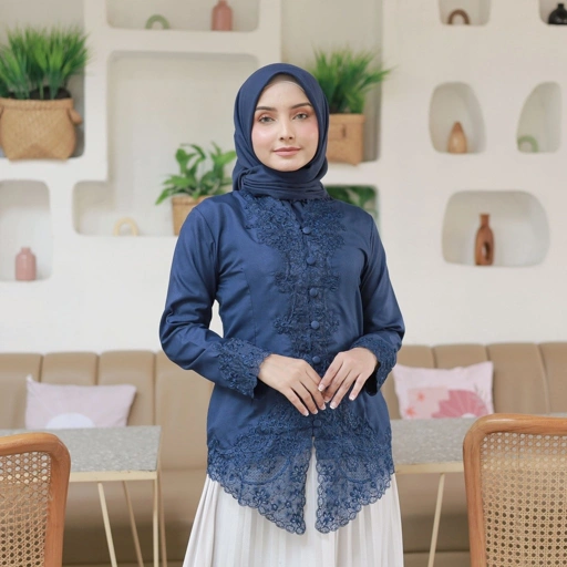 Alantasik -atasan kebaya encim bordir putih tangan panjang  modern wisuda kantor kerja SULAM Senada
