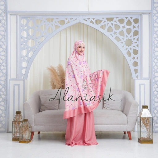 Image of Mukena rayon DEWASA  Amena Motif ESKRIM 2 in 1 sleting dagu  mukena travel
