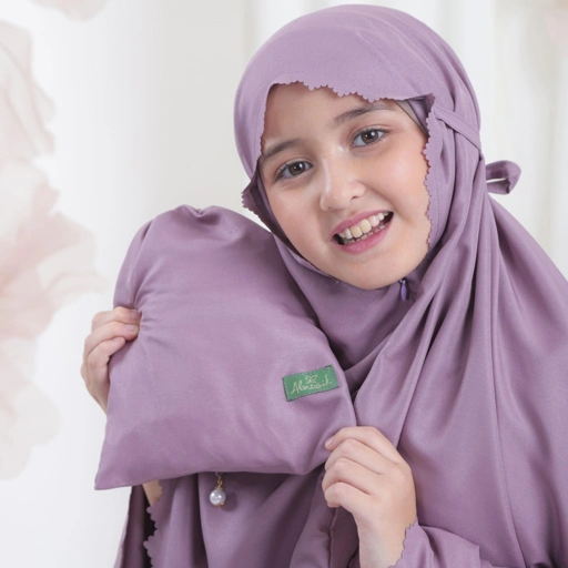 Image of Alantasik Mukena  TYAS Anak Polos travel mini   6-14thn   2in1 Resleting Dagu Finishing Lasercut