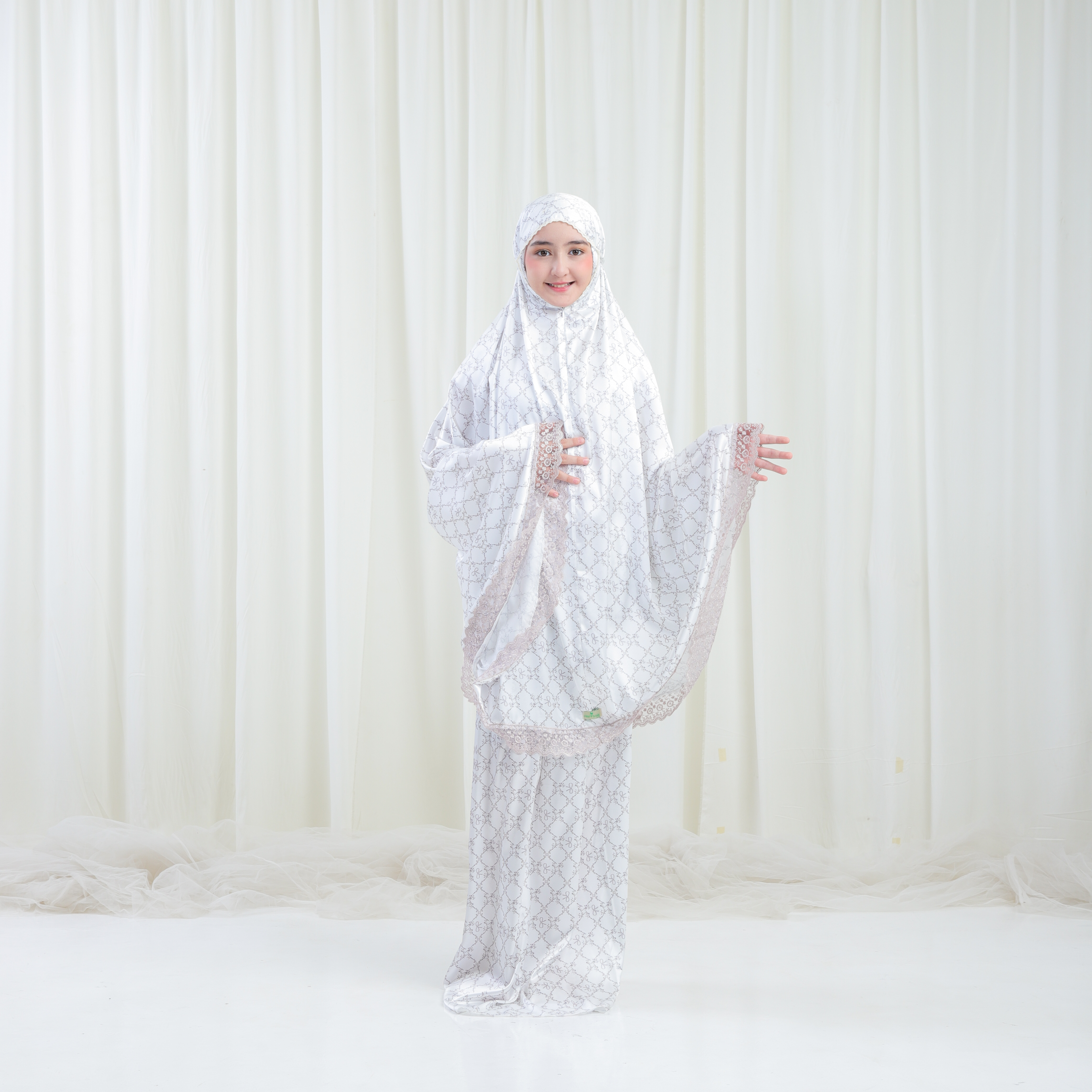 Mukena armany anak silky premium 2 in 1 jumbo mewah muslim armanie AM01 dengan renda motif