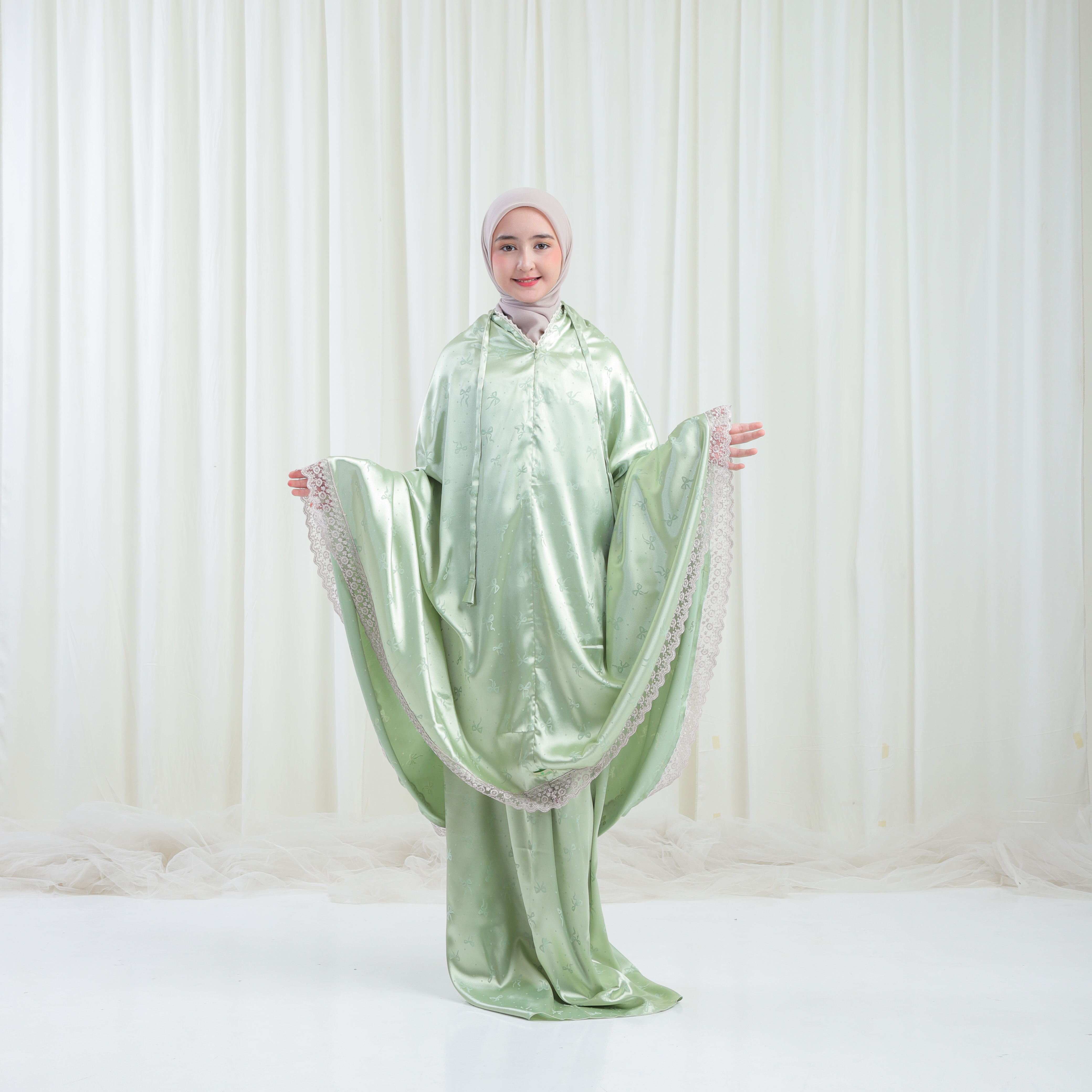 Mukena ANAK TANGGUNG UMUR 6 8 10 12 14 TAHUN Sutra Armany Silk Jaquard / jaguard  2in1 Renda Tille Bordir Mewah AJ01