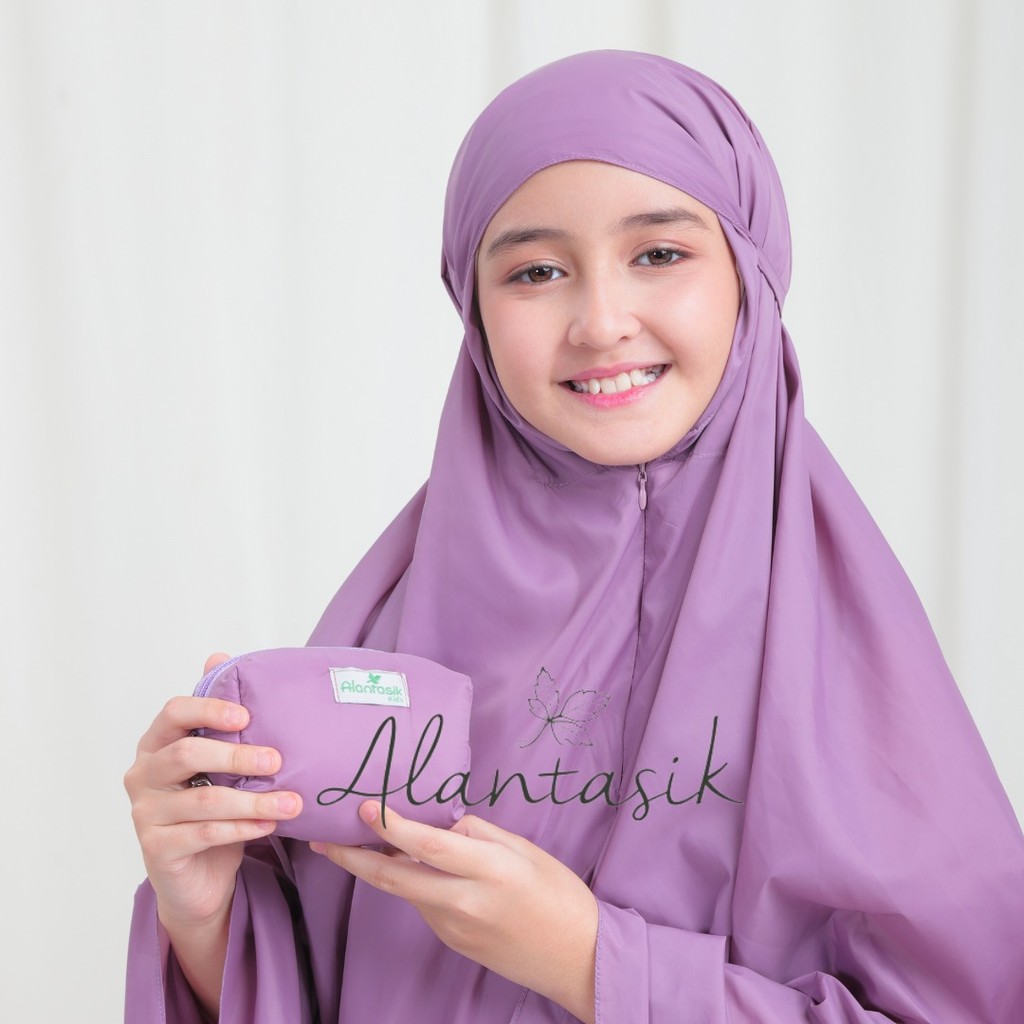 Alantasik Mukena Tian Traveling Mini Pouch Parasut Korea Anak tanggung 6-14thn 2in1 Resleting Dagu