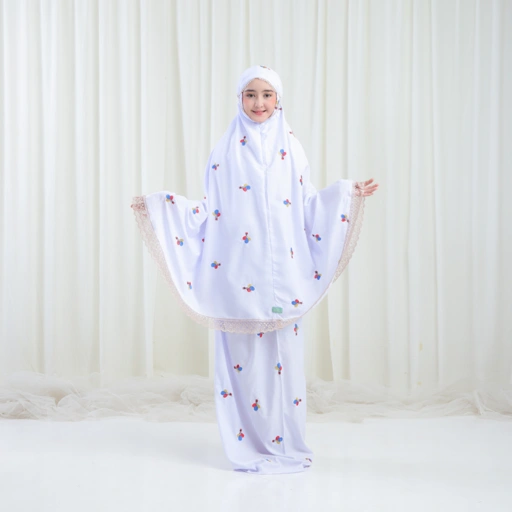 Image of Mukena Anak pita balon 2 in 1 bordir timbul dengan renda mewah kisaran 5,6,7,8,9,10,11,12,13,14 tahun