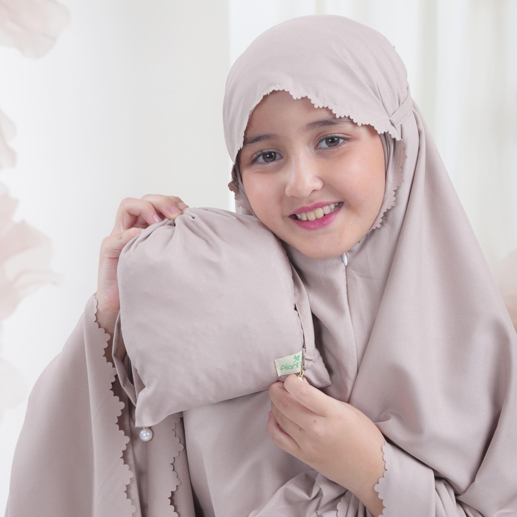 Alantasik Mukena  TYAS Anak Polos travel mini   6-14thn   2in1 Resleting Dagu Finishing Lasercut