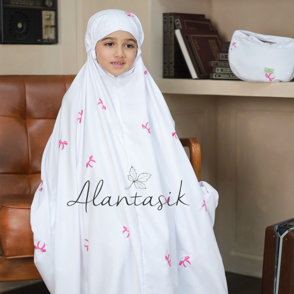 Mukena Anak Travel Katun Bordir  Kids pita Coquette Series 2in1travel kisaran 6 7 8 9 10 12 13 tahun