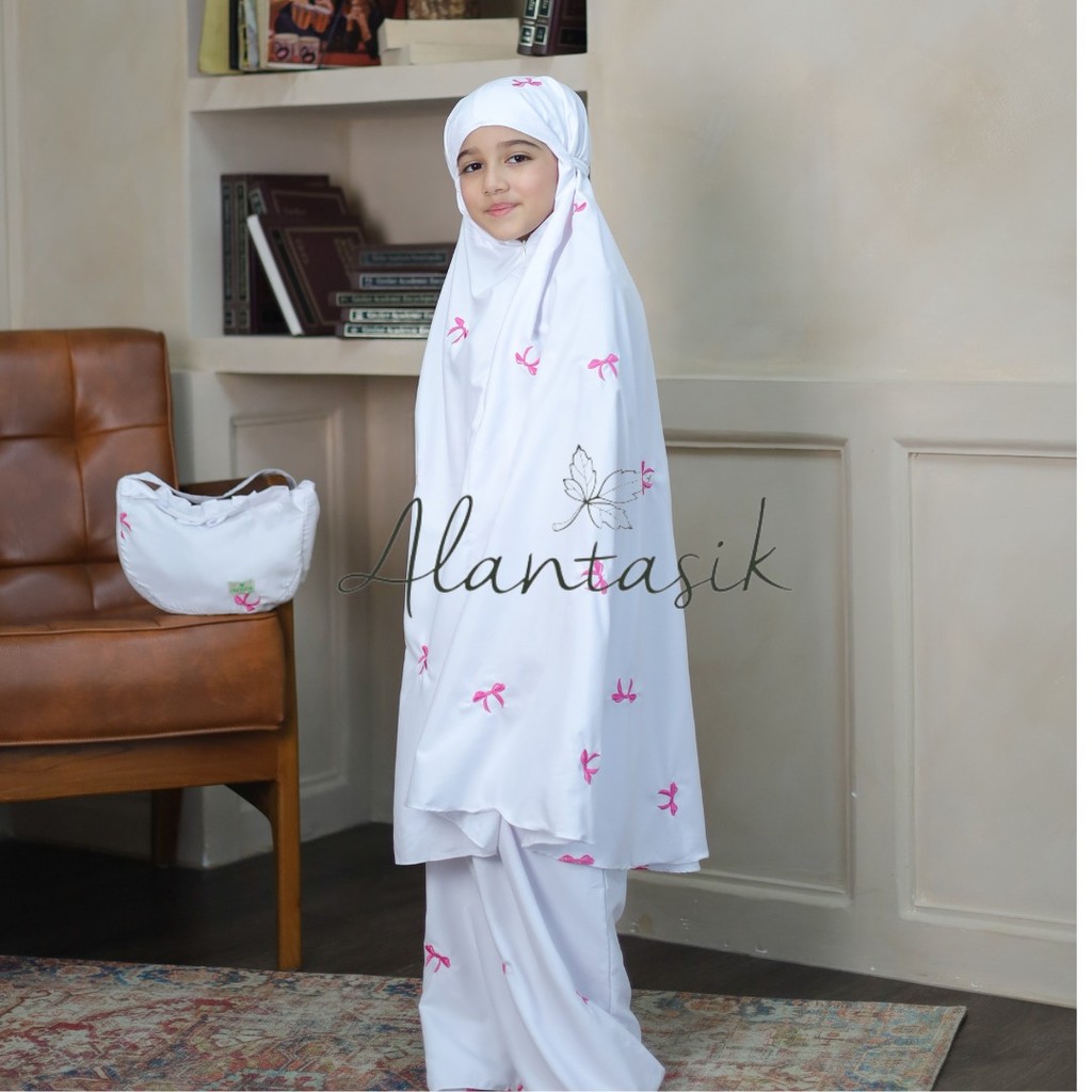 Mukena Anak Travel Katun Bordir  Kids pita Coquette Series 2in1travel kisaran 6 7 8 9 10 12 13 tahun